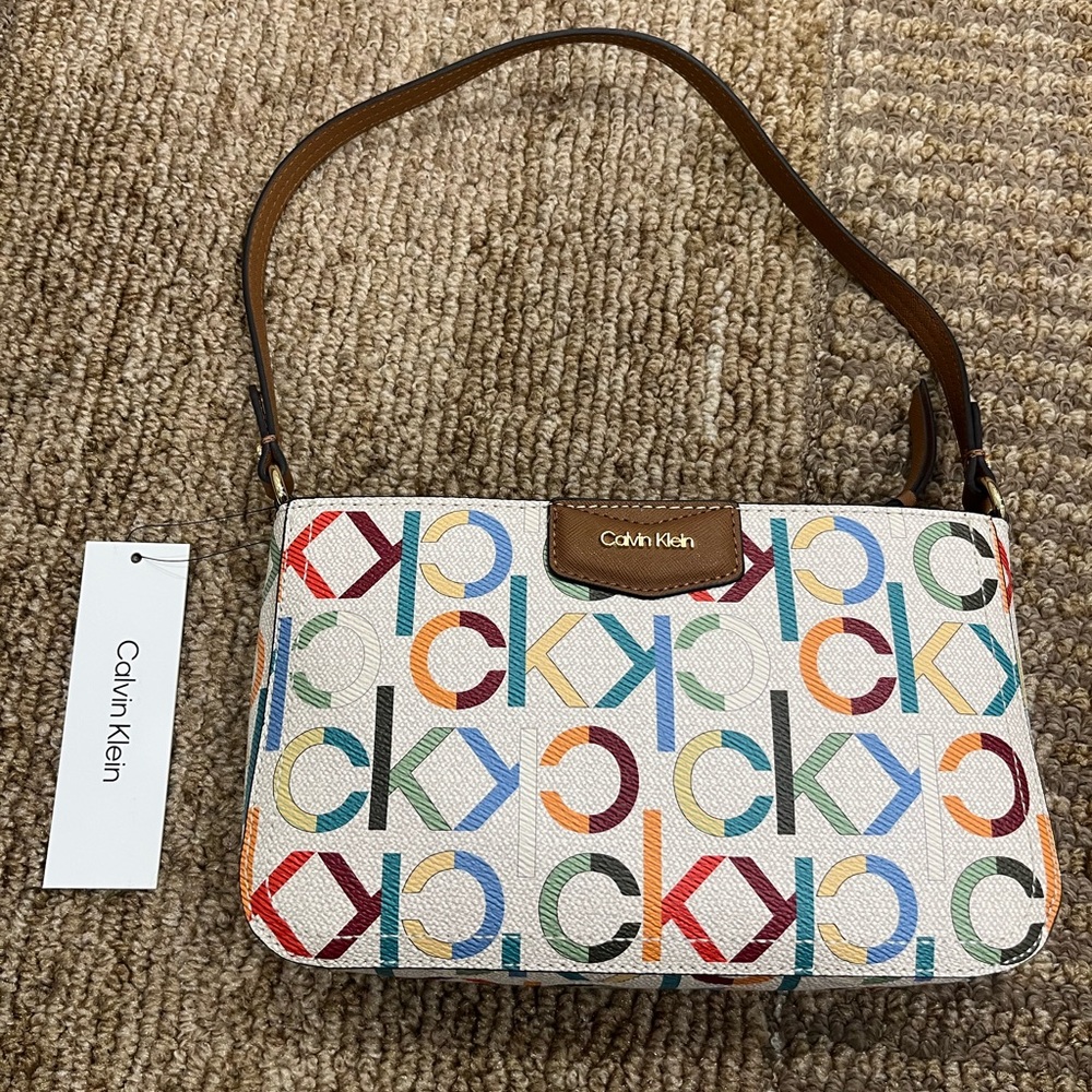 Calvin Klein Multicolor CK Logo Shoulder Bag with Brown Strap